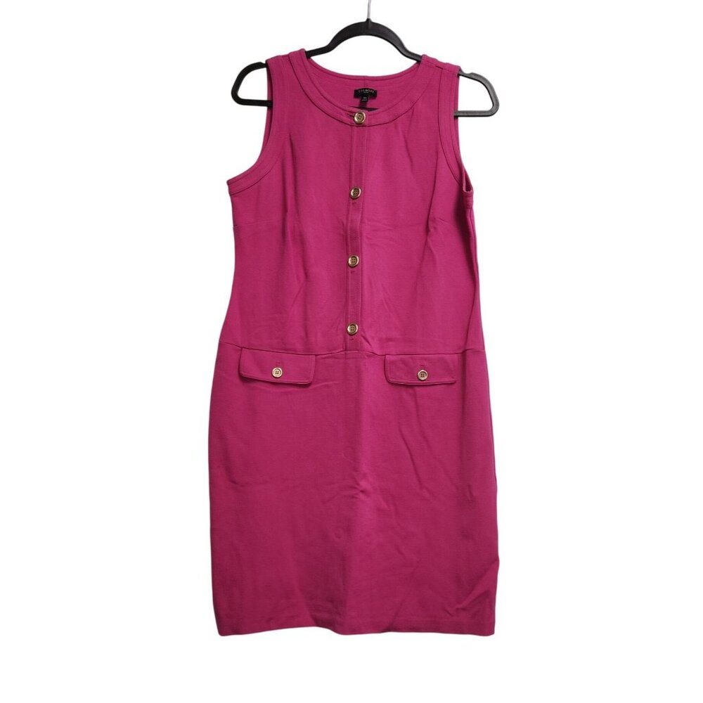 Talbots  10P Pink Sleeveless Button-Front Sheath Dress Pockets Rayon 2392